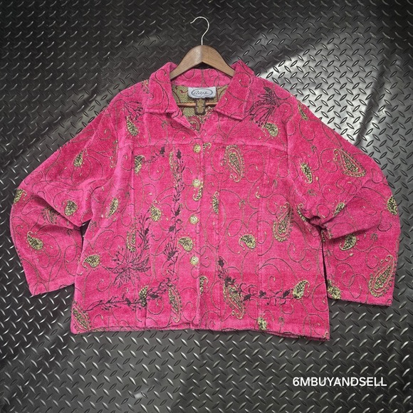 Alexku Pink Gold Floral Embroidered Jacket Boho Vintage Womens PL - Picture 2 of 11